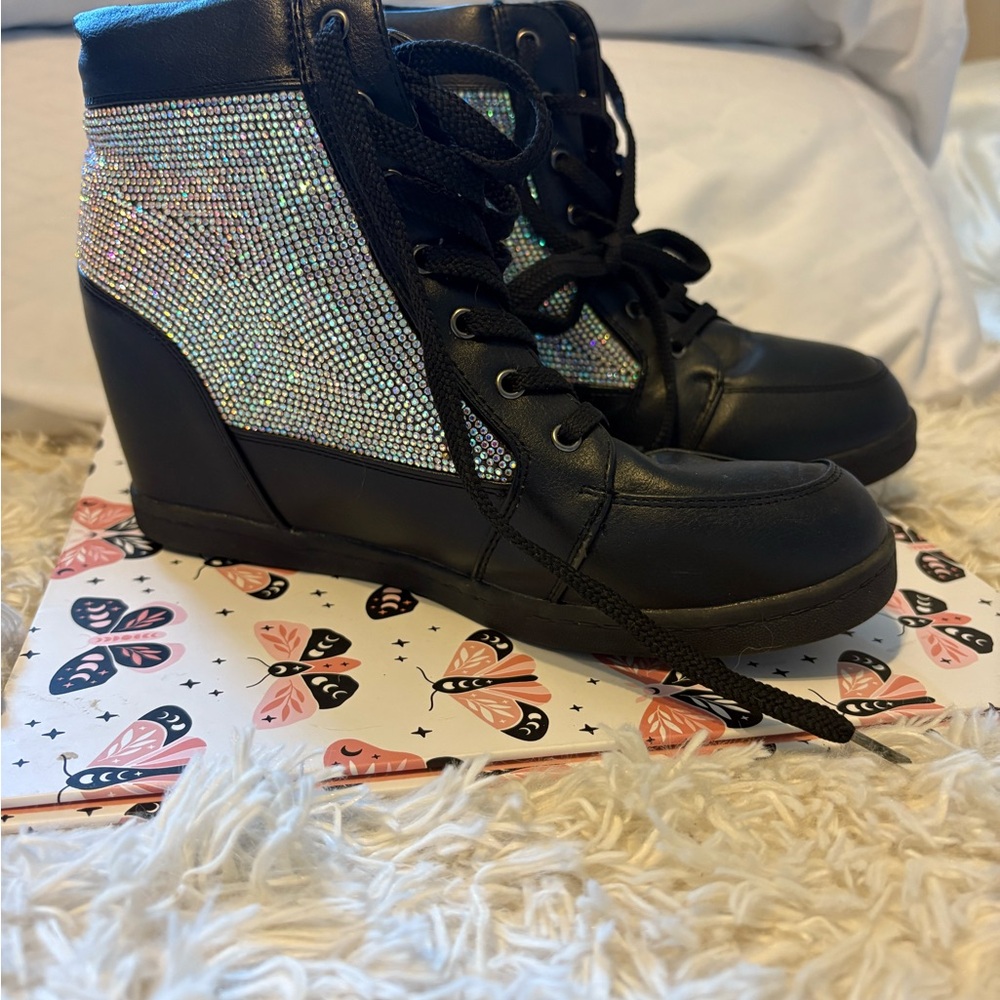 Black and Silver Women's Wedge Sneakers